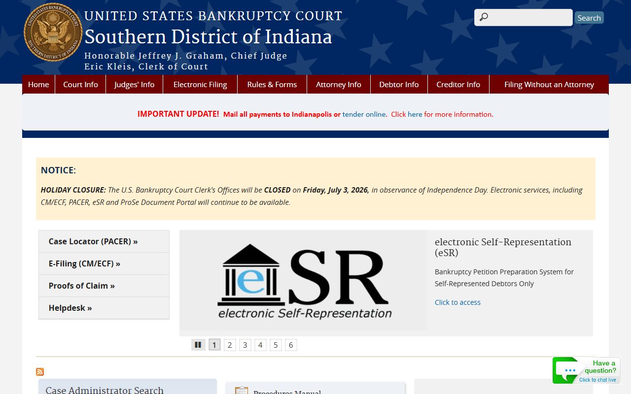Orange County district court distinction U.S. Bankruptcy Court Southern District of Indiana