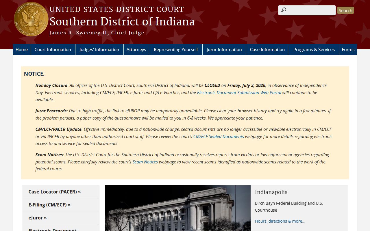 Orange County district court distinction U.S. District Court Southern District of Indiana