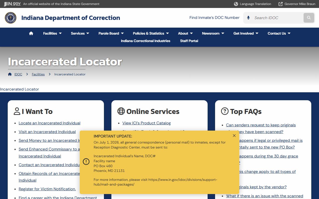 Orange County inmate records IDOC offender locator information