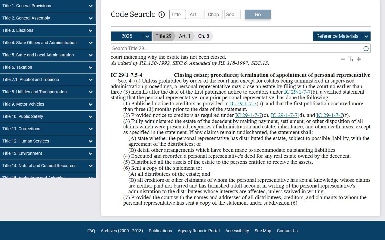 Orange County probate records Indiana small estate statute