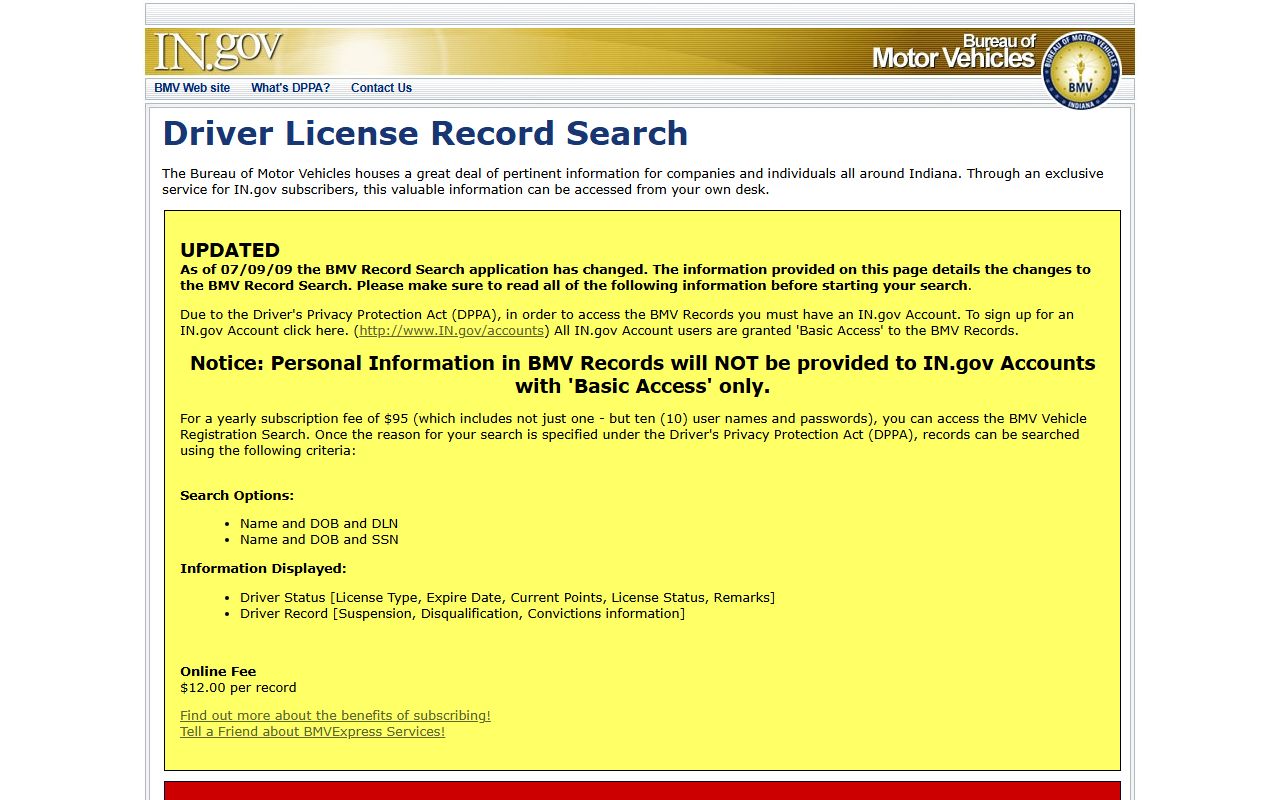 Orange County traffic court records BMV license records search page